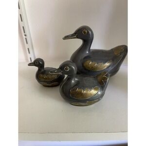 Vintage Solid Pewter and Brass Tin Duck Family Lidded Boxes - Set of 3  Hong Kon